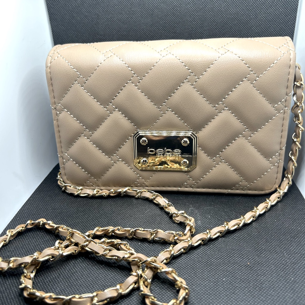Brand New With Tags 69 Msrp Bebe Sophia Quilted Crossbody Lt Taupe